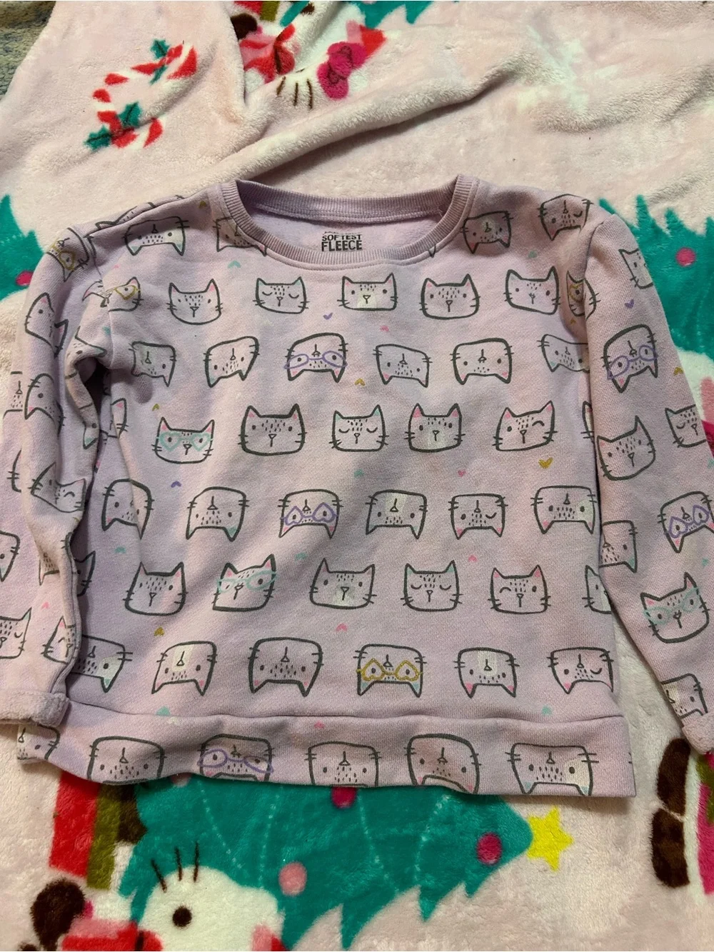 jumping beans Lavender Cat Face Fleece Top with Multicolor Accents